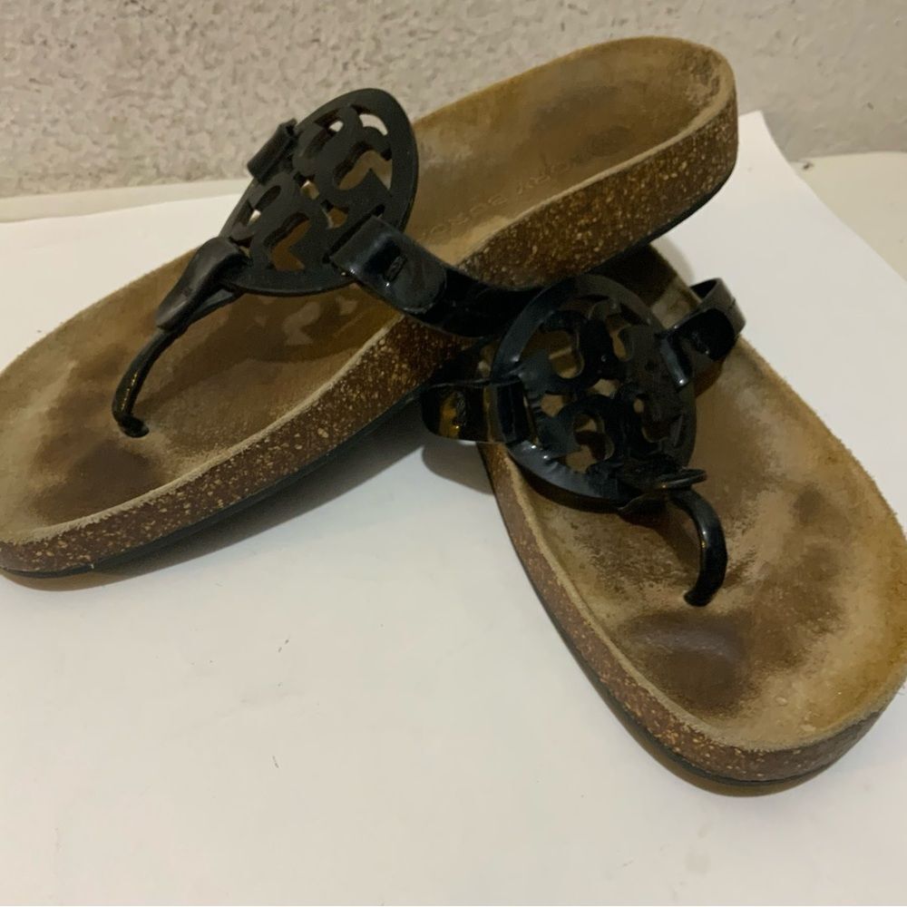 Tory Burch Miller Cloud Patent Leather Sandal Perfect Black/Natural Size 7 - Picture 6 of 8